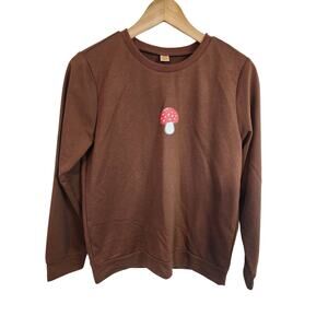 Unbranded Lightweight Brown Sweatshirt with Mushroom Graphic Size Juniors 16